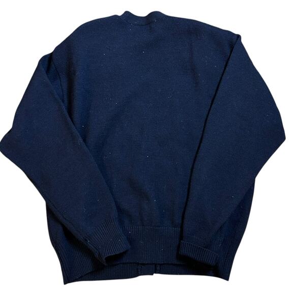 Vtg JH Collectibles Navy Wool Cardigan Sz Large Embroidered Flowers Gold Buttons - Picture 6 of 6